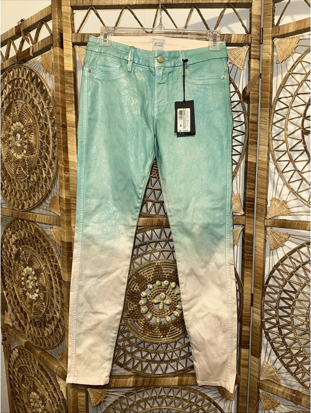 NWT - Marciano Metallic Glitter Ombré Teal Green Jeans Sz 26